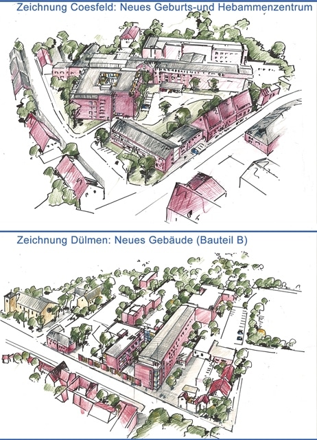 Zeichnung neue Gebäude Klinik Coesfeld und Dülmen